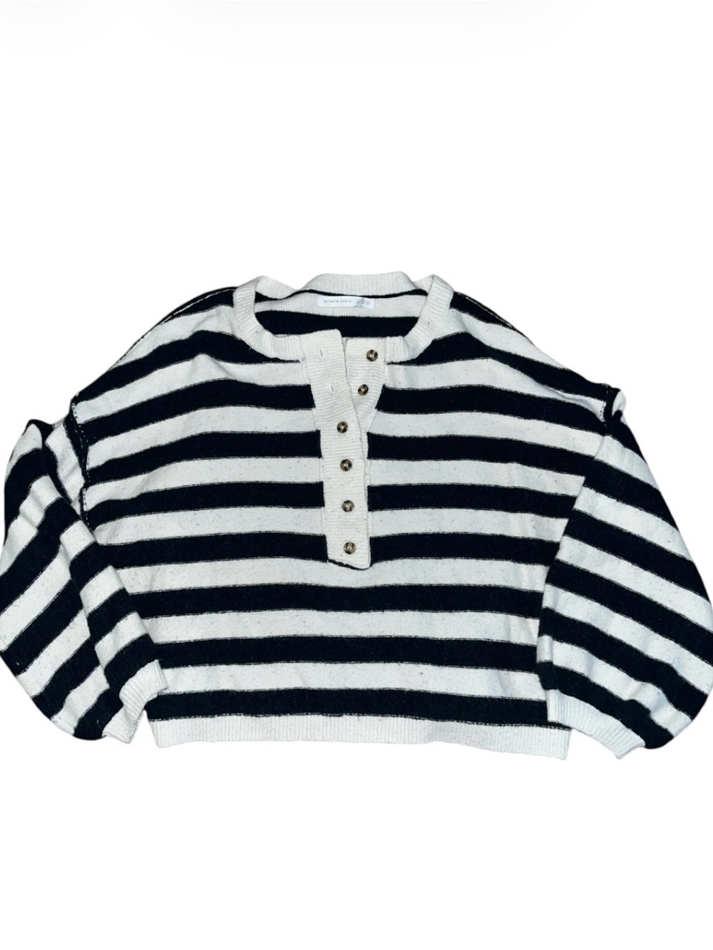 Altar'd State Black & White Striped Henley Sweater